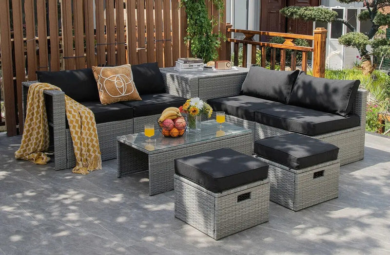 8 Pieces Patio Rattan Furniture Set with Storage Waterproof Cover and Cushion by DirectDeals