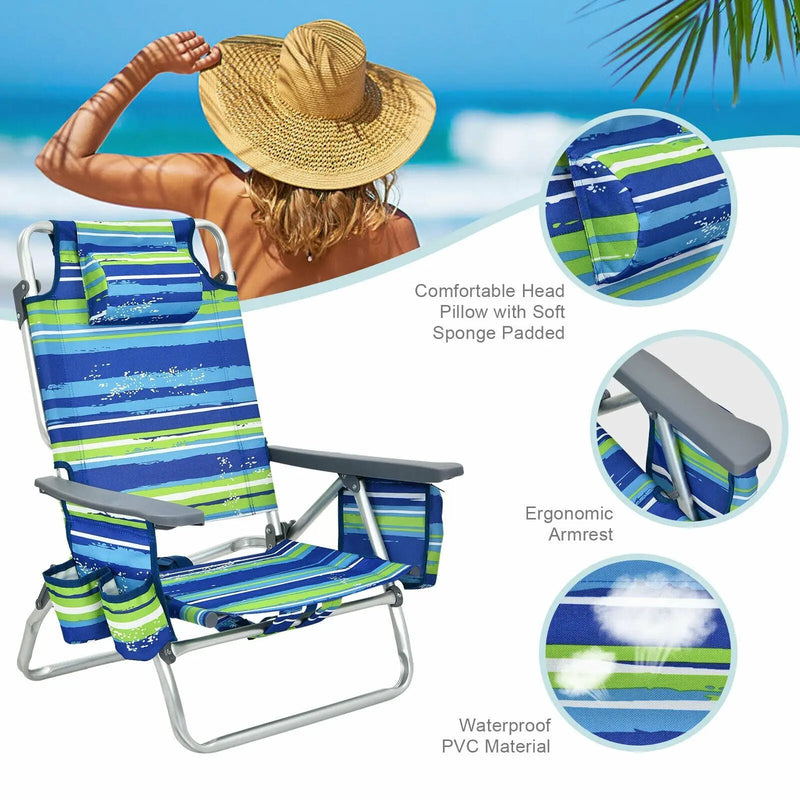 4-Pack 5-Position Outdoor Folding Backpack Beach Reclining Chair with Pillow by DirectDeals