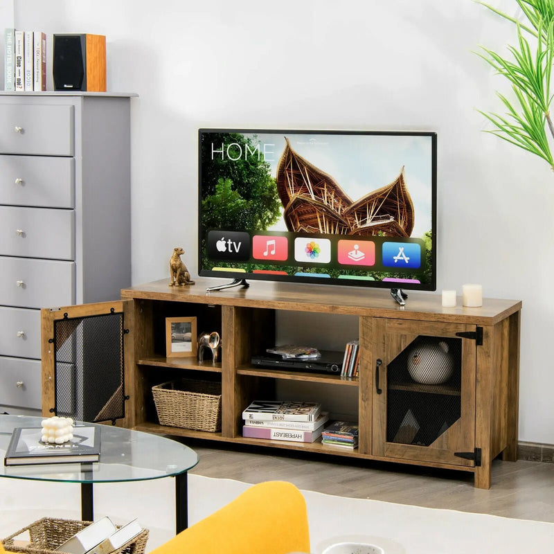 TV Stand for TVs up to 65-Inch with 2 Metal Mesh Doors and Ad-Rustic Brown by DirectDeals