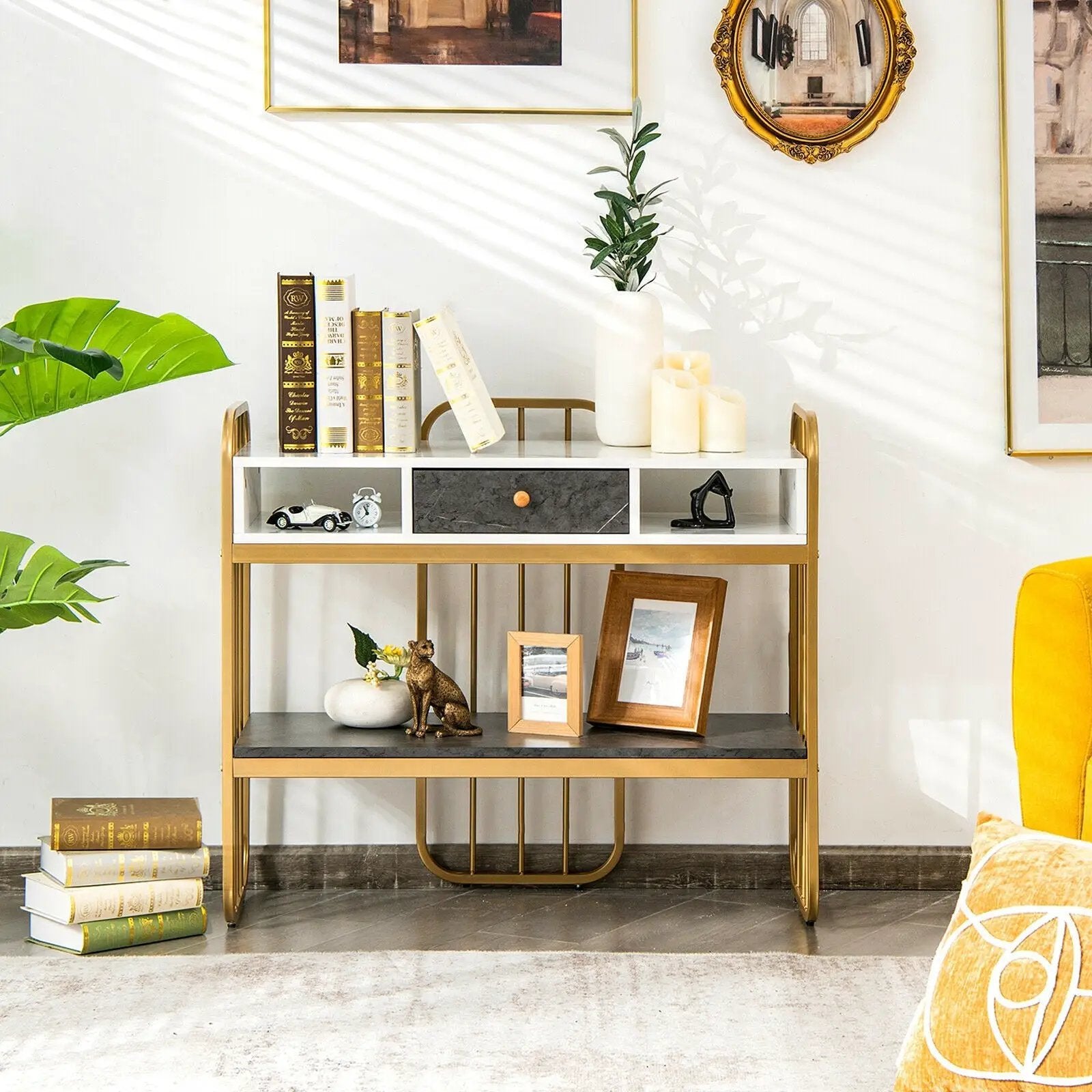 Console Table with Drawer Storage Shelf Wide Tabletop-White by DirectDeals