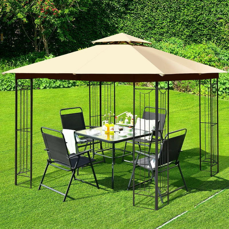 10 x 10 Feet L-Shaped Patio Canopy Gazebo Outdoor 2-Tier Steel Tent by DirectDeals