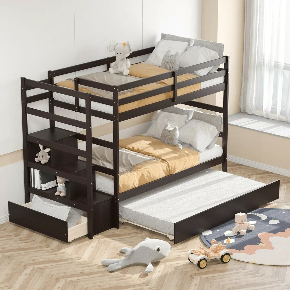 Twin Over Twin Bunk Bed with Storage Shelf and Drawer, photo 7 of 10