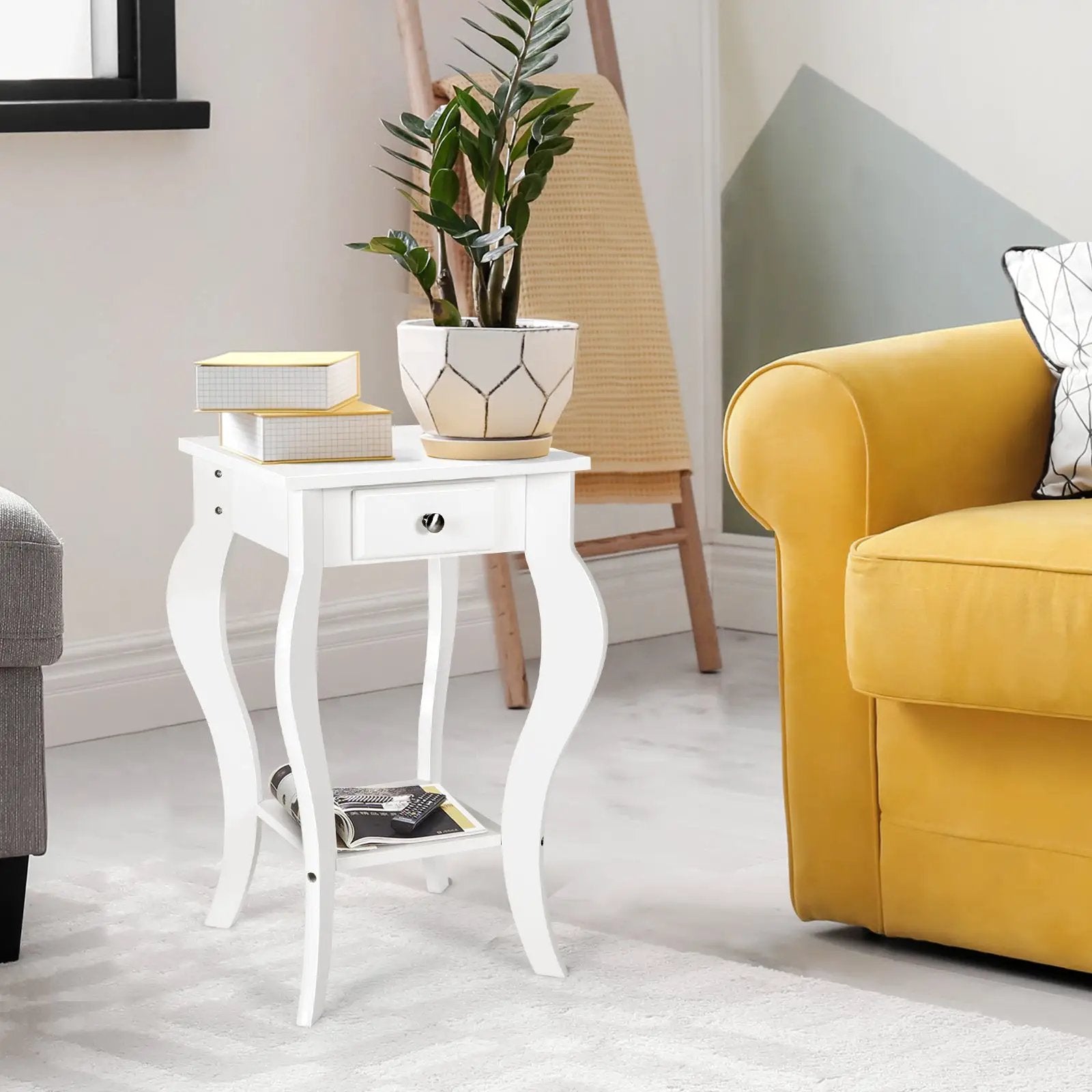 2-Tier End Table with Drawer and Shelf for Living Room Bedroom by DirectDeals