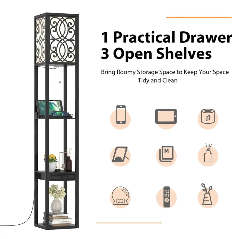 Modern Standing Shelf Lamp with 1 Power Outlet and 2 USB Ports by DirectDeals