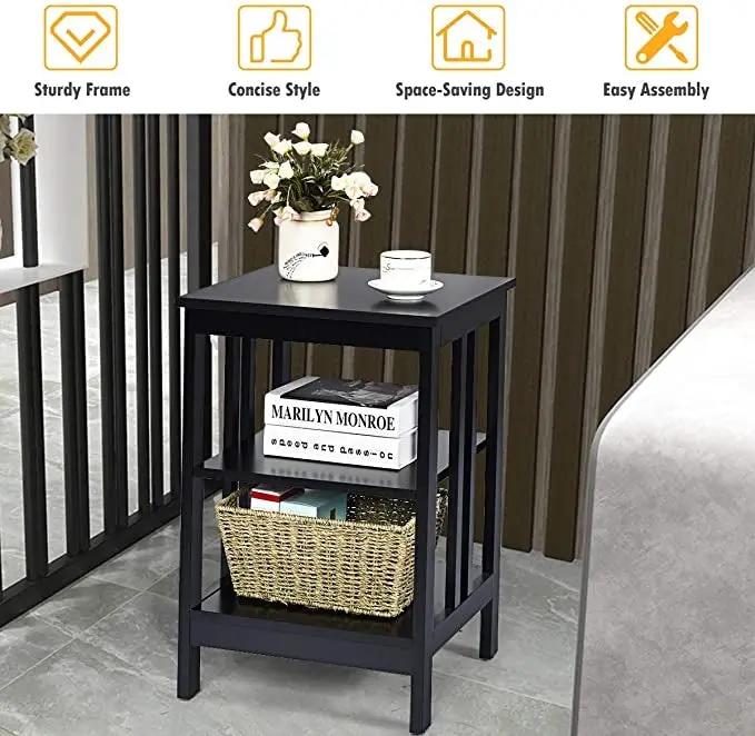 2 Pieces 3-Tier Nightstand with Reinforced Bars and Stable Structure by DirectDeals