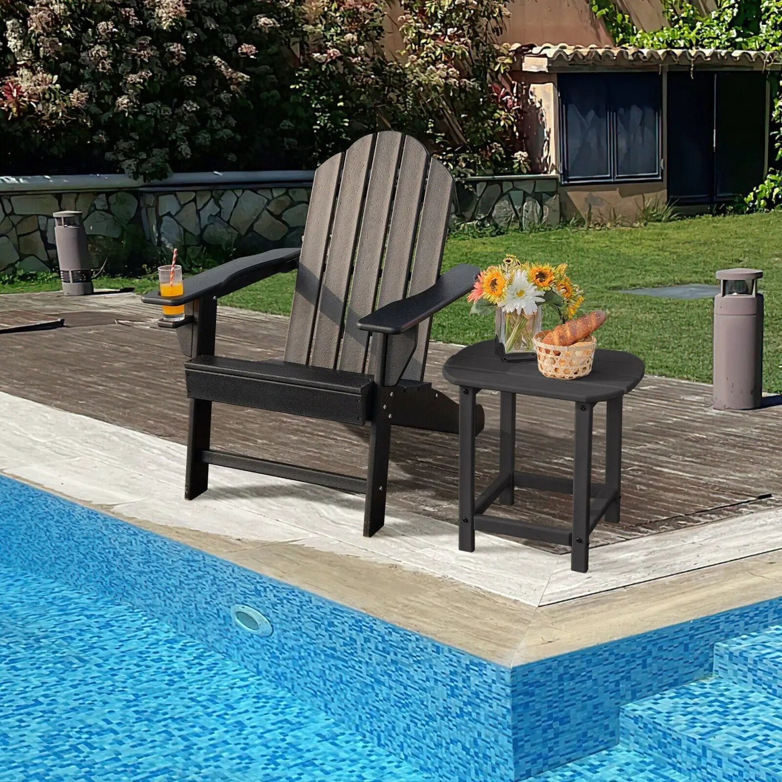 Outdoor Adirondack Chair with Built-in Cup Holder for Backyard Porch by DirectDeals