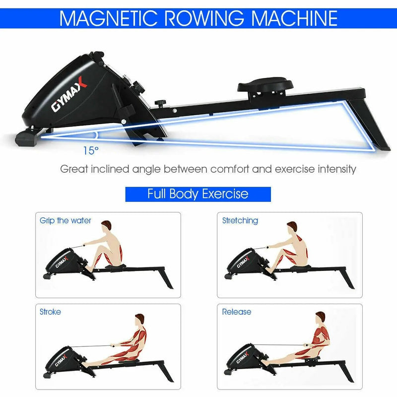 Foldable Magnetic Quiet Operated Fitness Rowing Machine with 10 Level Adjustable Resistance by DirectDeals