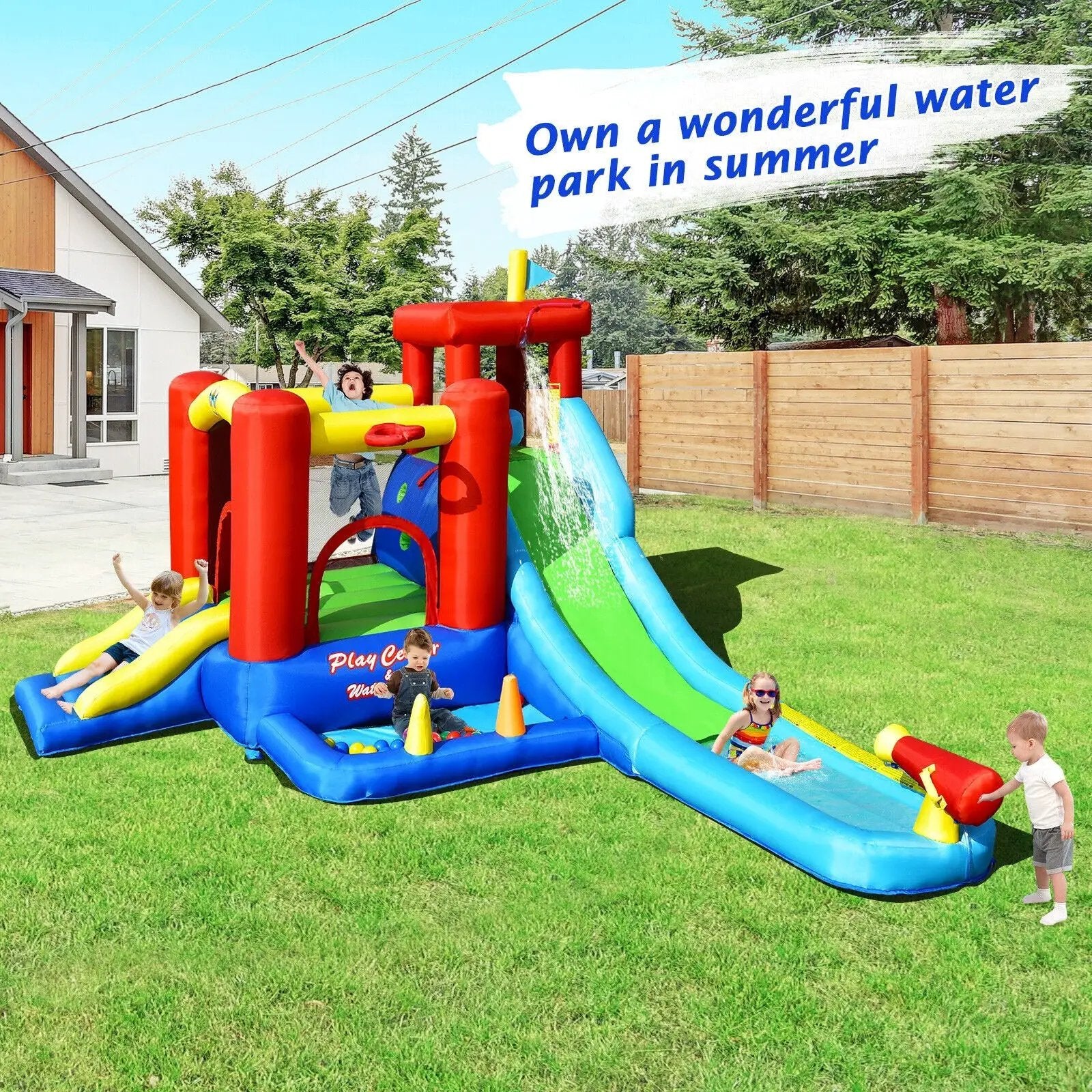 9-in-1 Inflatable Kids Water Slide Bounce House without Blower by DirectDeals