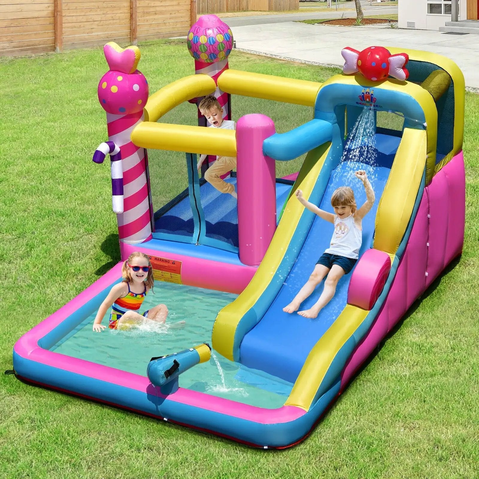 Sweet Candy Inflatable Bounce House with Water Slide and 480W Blower by DirectDeals