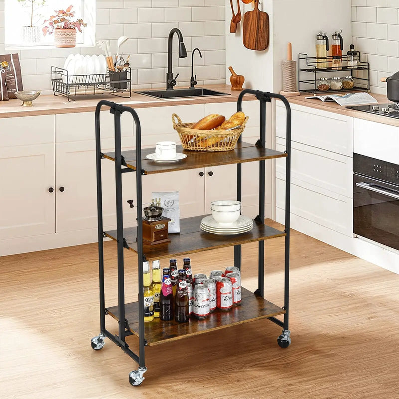 Foldable Rolling Cart with Storage Shelves for Kitchen-3-Tier by DirectDeals