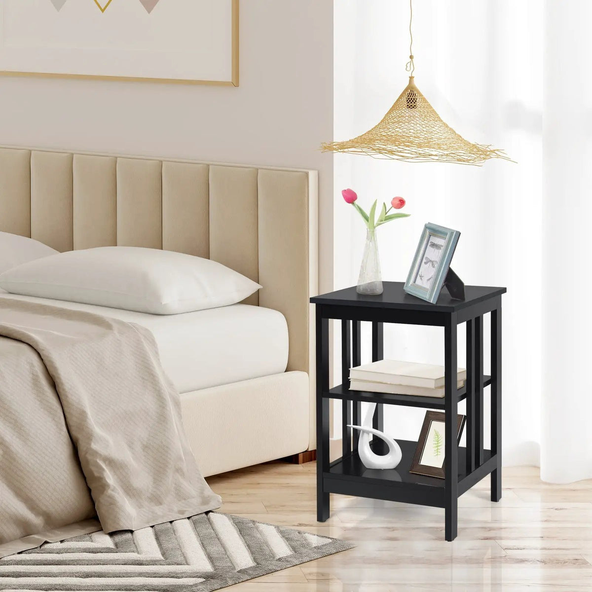 3-Tier Nightstand Sofa Side Table with Baffles and Round Corners, photo 20 of 32