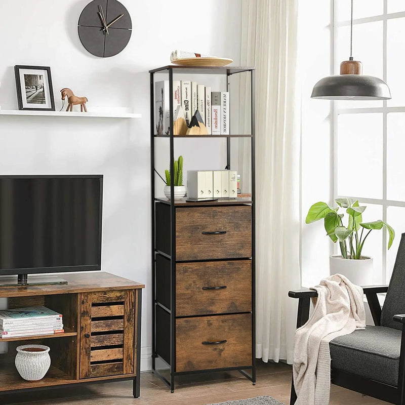 Freestanding Vertical 3 Drawer Dresser with 3 Shelves-Rustic Brown by DirectDeals