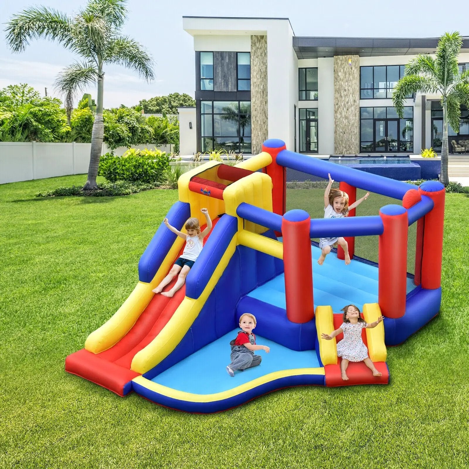 Kids Inflatable Bouncy Castle with Double Slides without Air Blower by DirectDeals