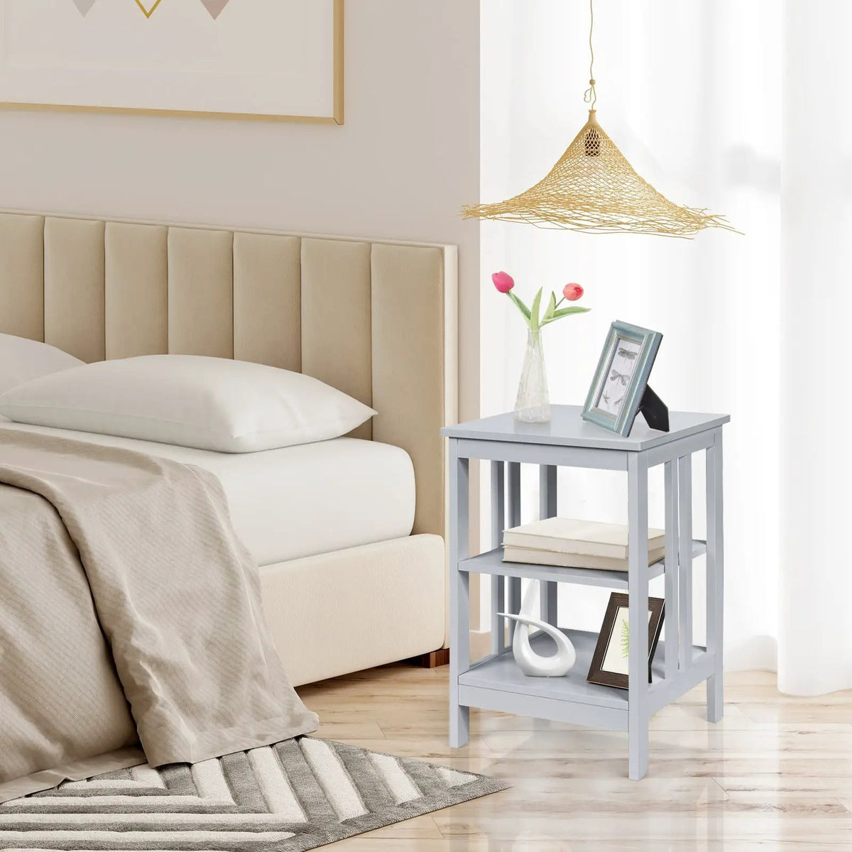 3-Tier Nightstand Sofa Side Table with Baffles and Round Corners, photo 6 of 32