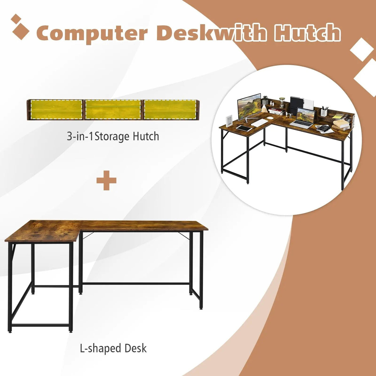 5.5 Inch L-shaped Computer Desk with Bookshelf, photo 10 of 16