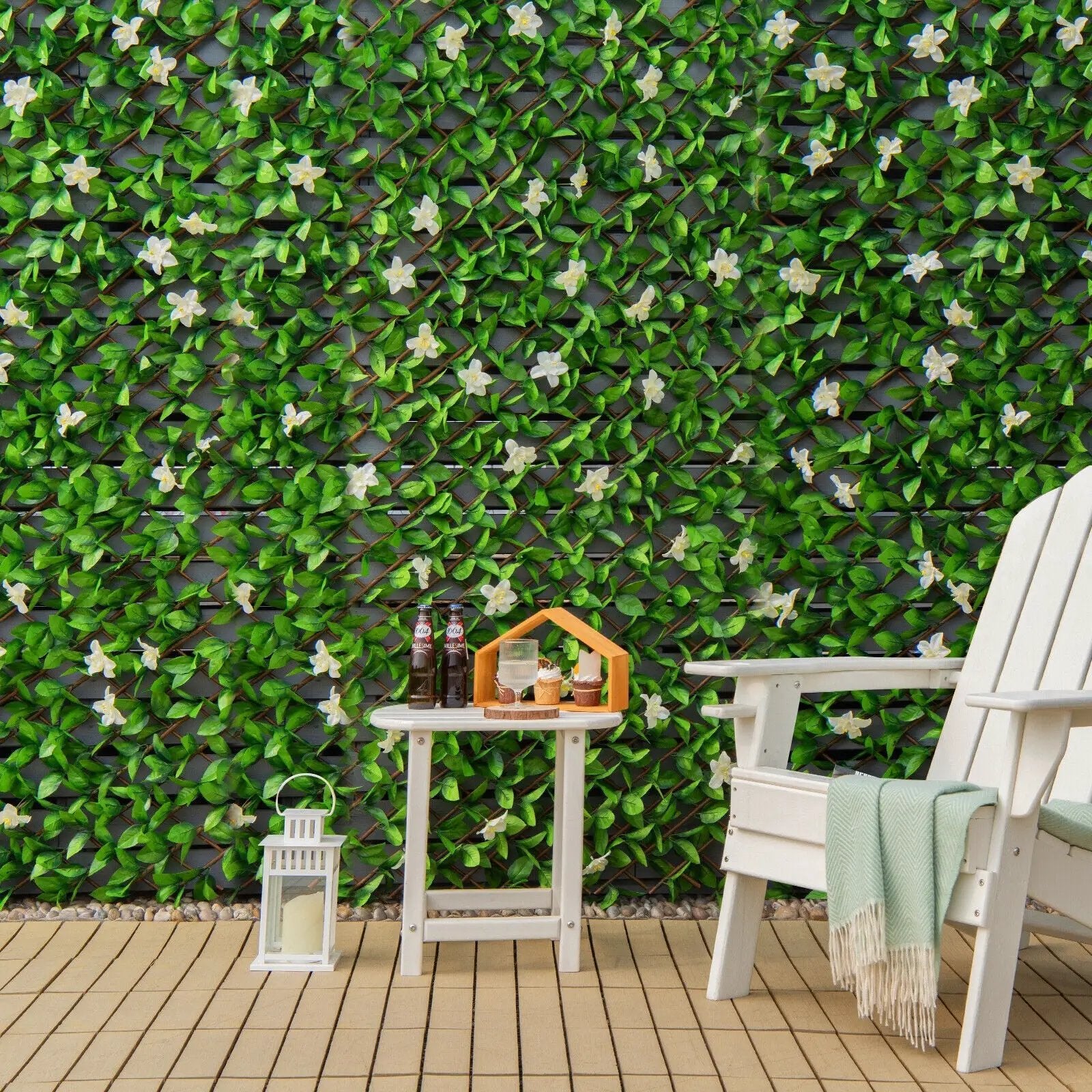 4 Pieces Expandable Faux Ivy Privacy Screen Fence Panel Pack with Flower by DirectDeals