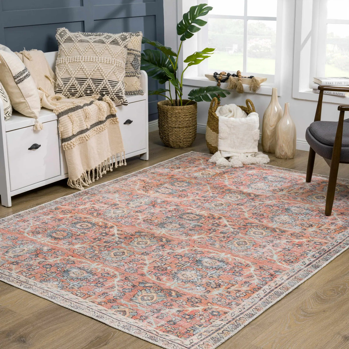 Urpi Rose & Blue Washable Area Rug - Clearance, photo 3 of 14
