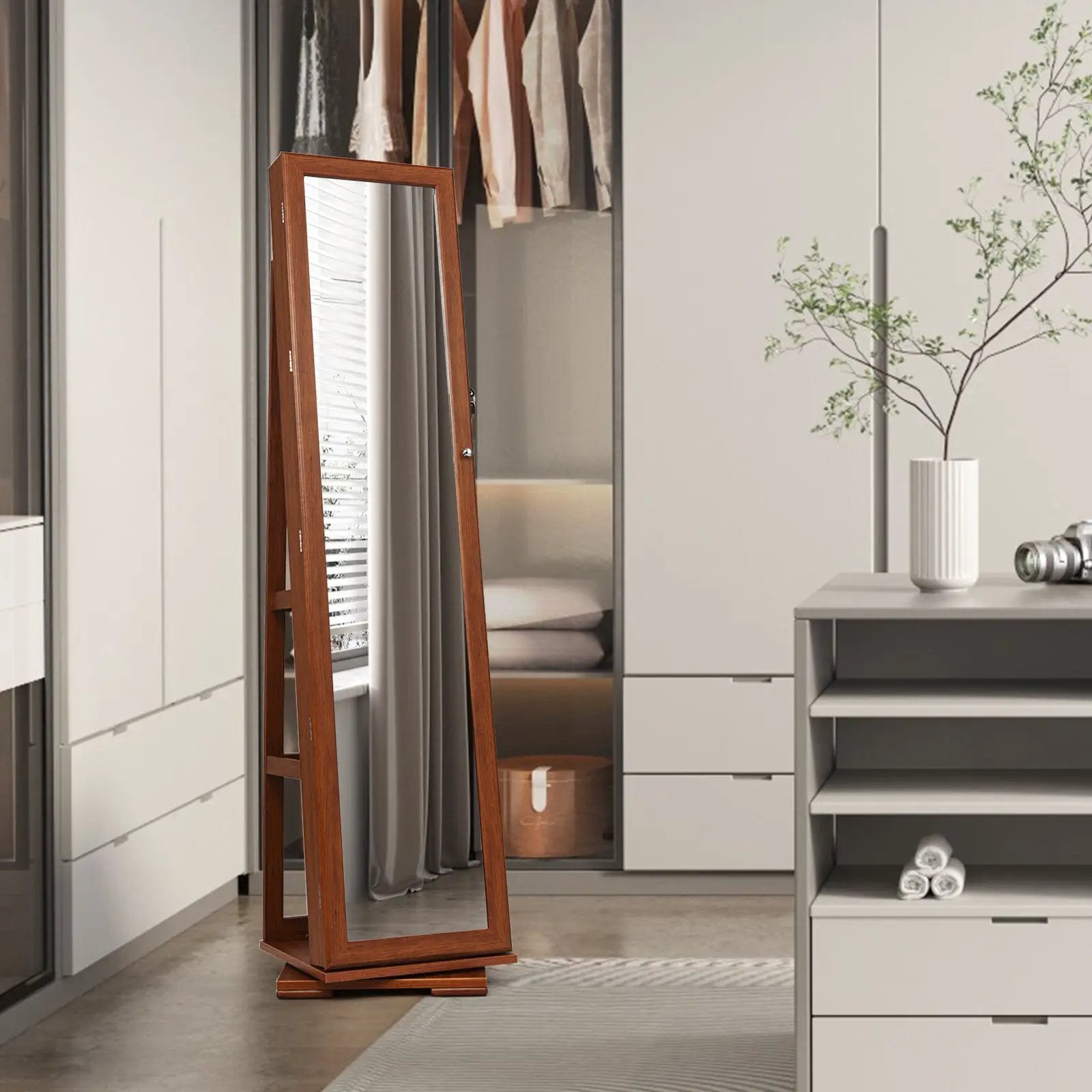 360° Rotatable 2-in-1 Lockable Jewelry Cabinet with Full-Length Mirror by DirectDeals