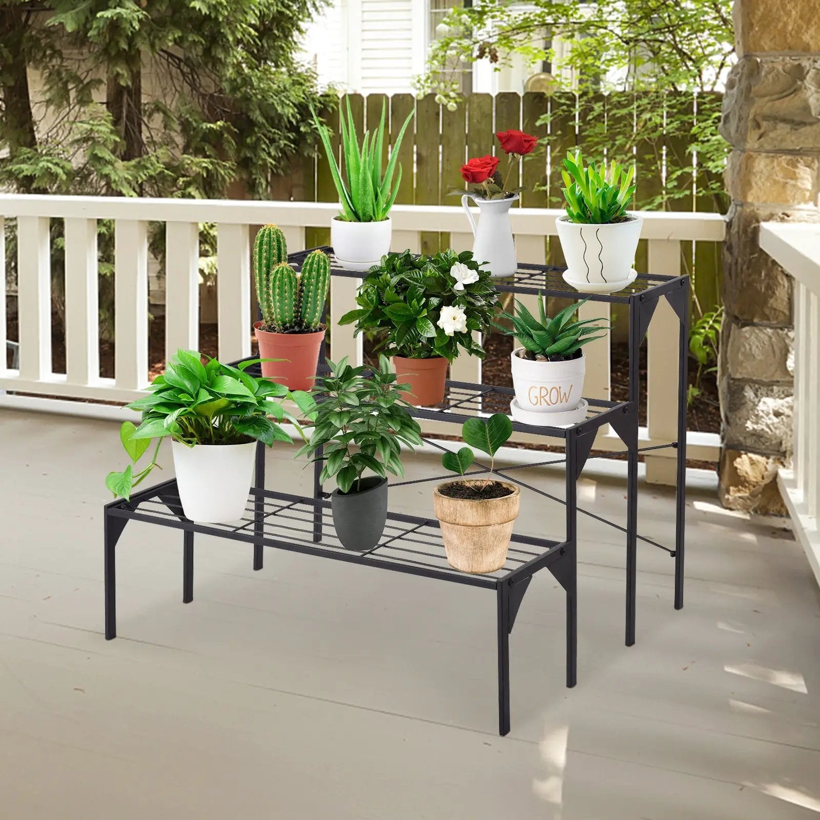 Outdoor 3 Tier Metal Plant Stand with Heavy Duty Rack for Multiple Use by DirectDeals