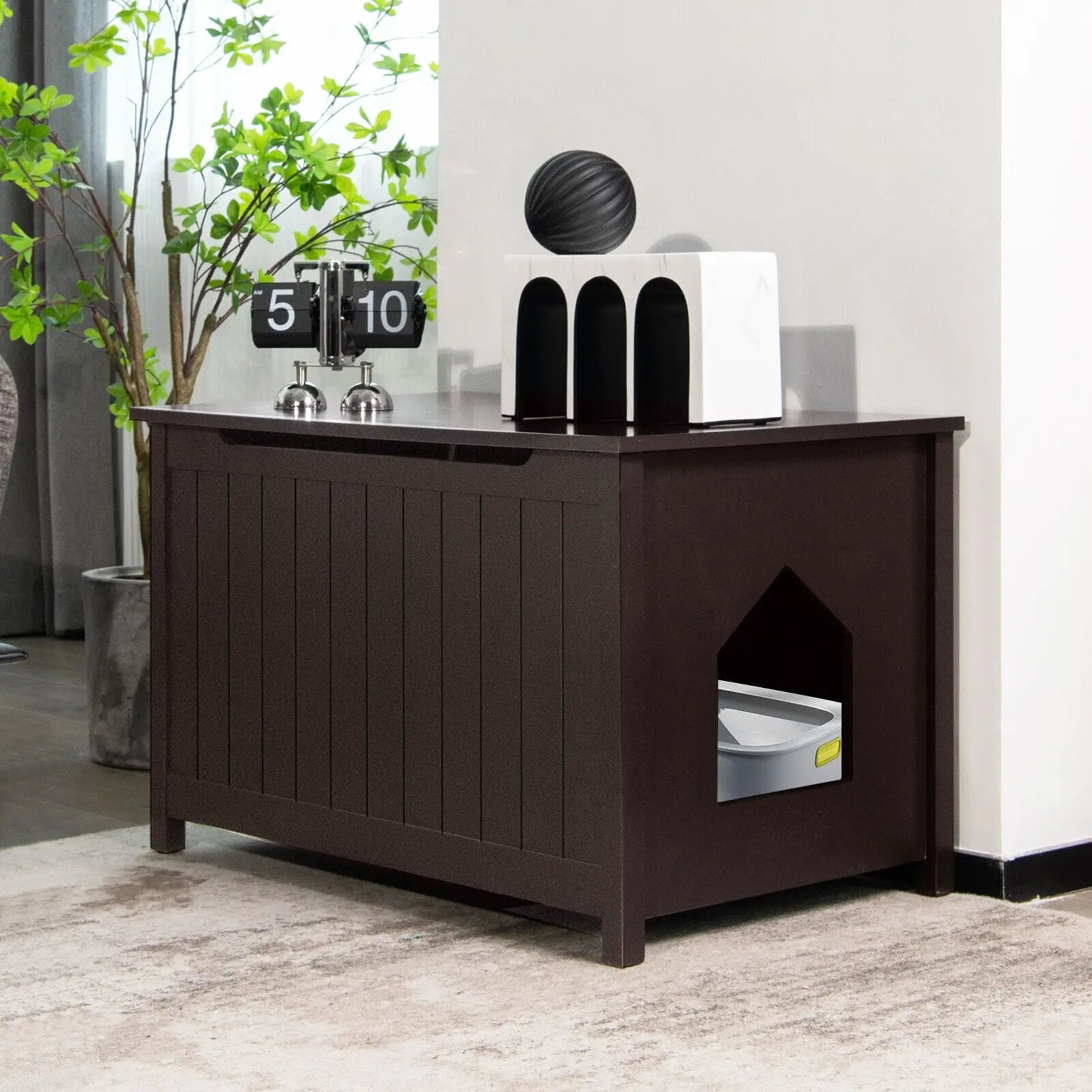 Wooden Cat Litter Box Enclosure with Top Opening Side Table Furniture by DirectDeals