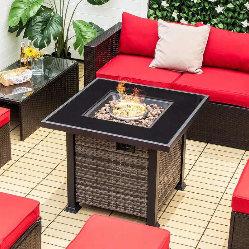 32 Inch Square Propane Fire Pit Table with Lava Rocks Cover by DirectDeals