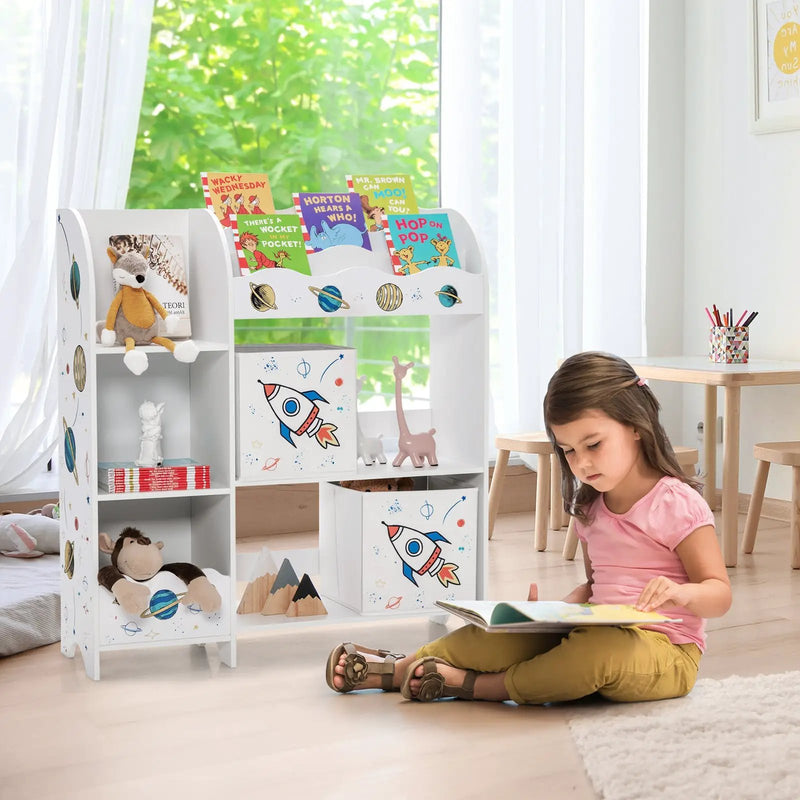 Wooden Children Storage Cabinet with Storage Bins-Rocket Pattern by DirectDeals