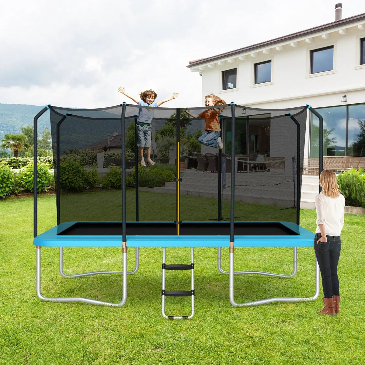 8 x 14 Feet Rectangular Recreational Trampoline with Safety Enclosure Net and Ladder, photo 2 of 16