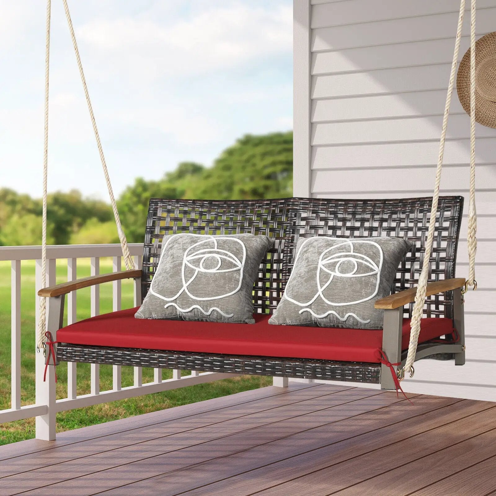 2-Person Rattan Hanging Porch Swing Chair by DirectDeals