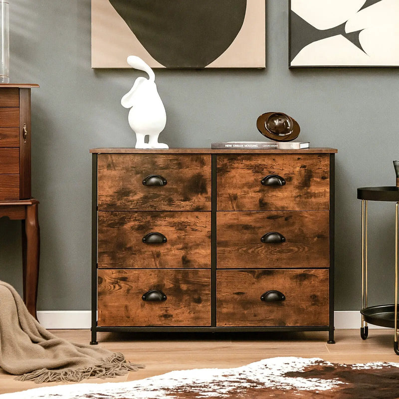 6 Fabric Drawers Storage Chest with Wooden Top by DirectDeals