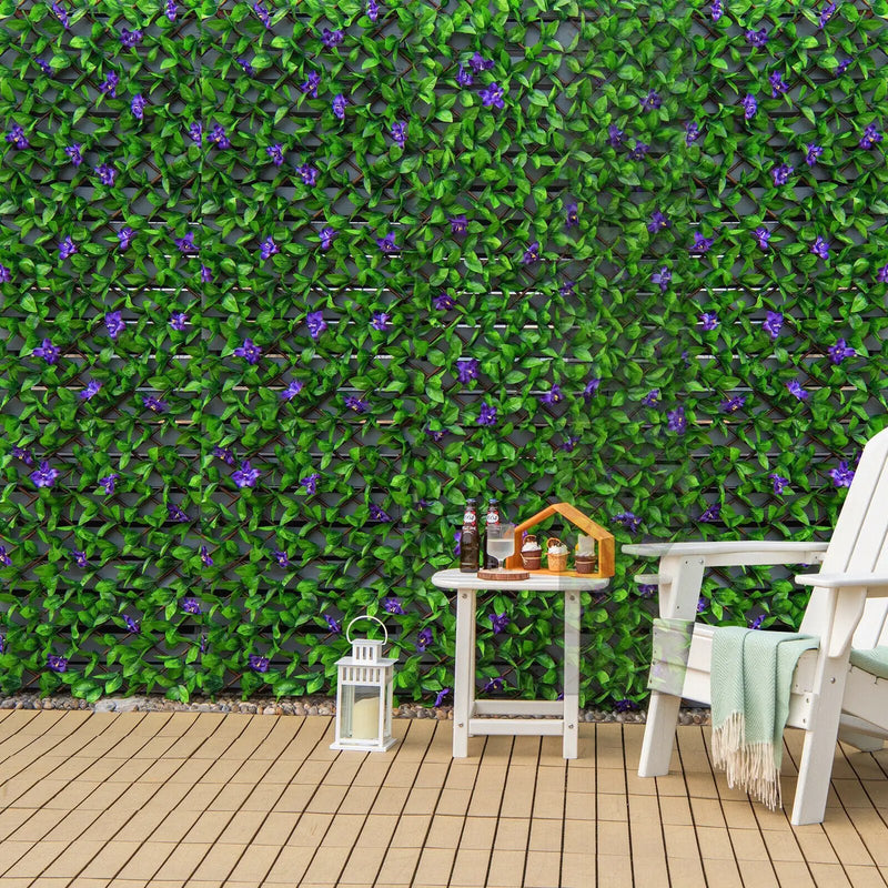 4 Pieces Expandable Faux Ivy Privacy Screen Fence Panel Pack with Flower by DirectDeals