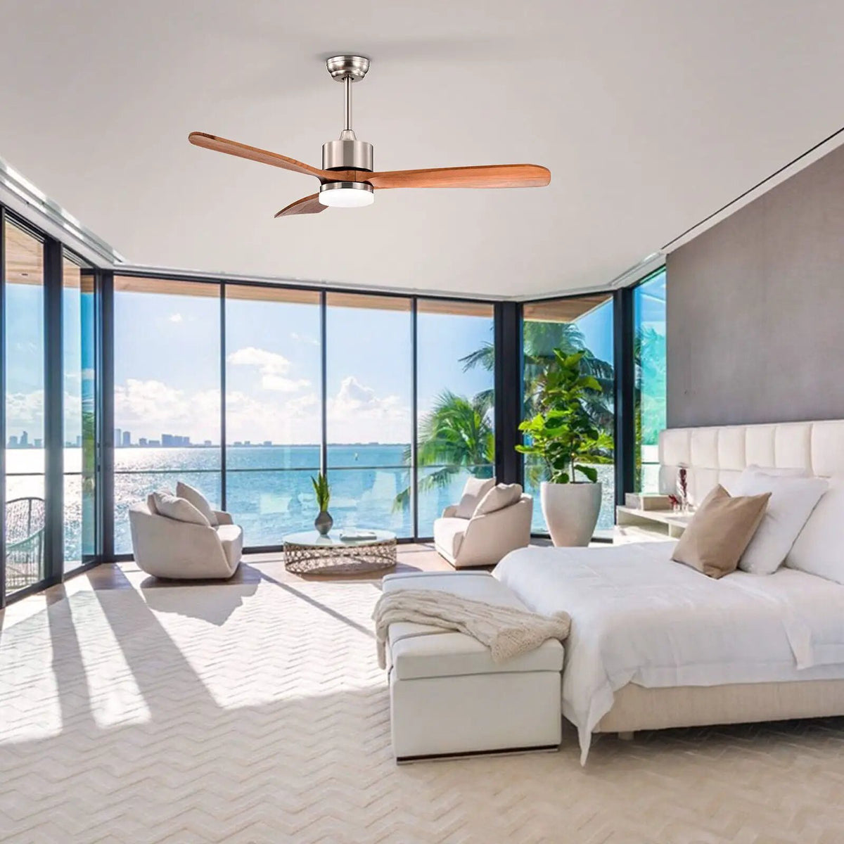 52 Inch Reversible Ceiling Fan with LED Light and Adjustable Temperature, photo 6 of 9