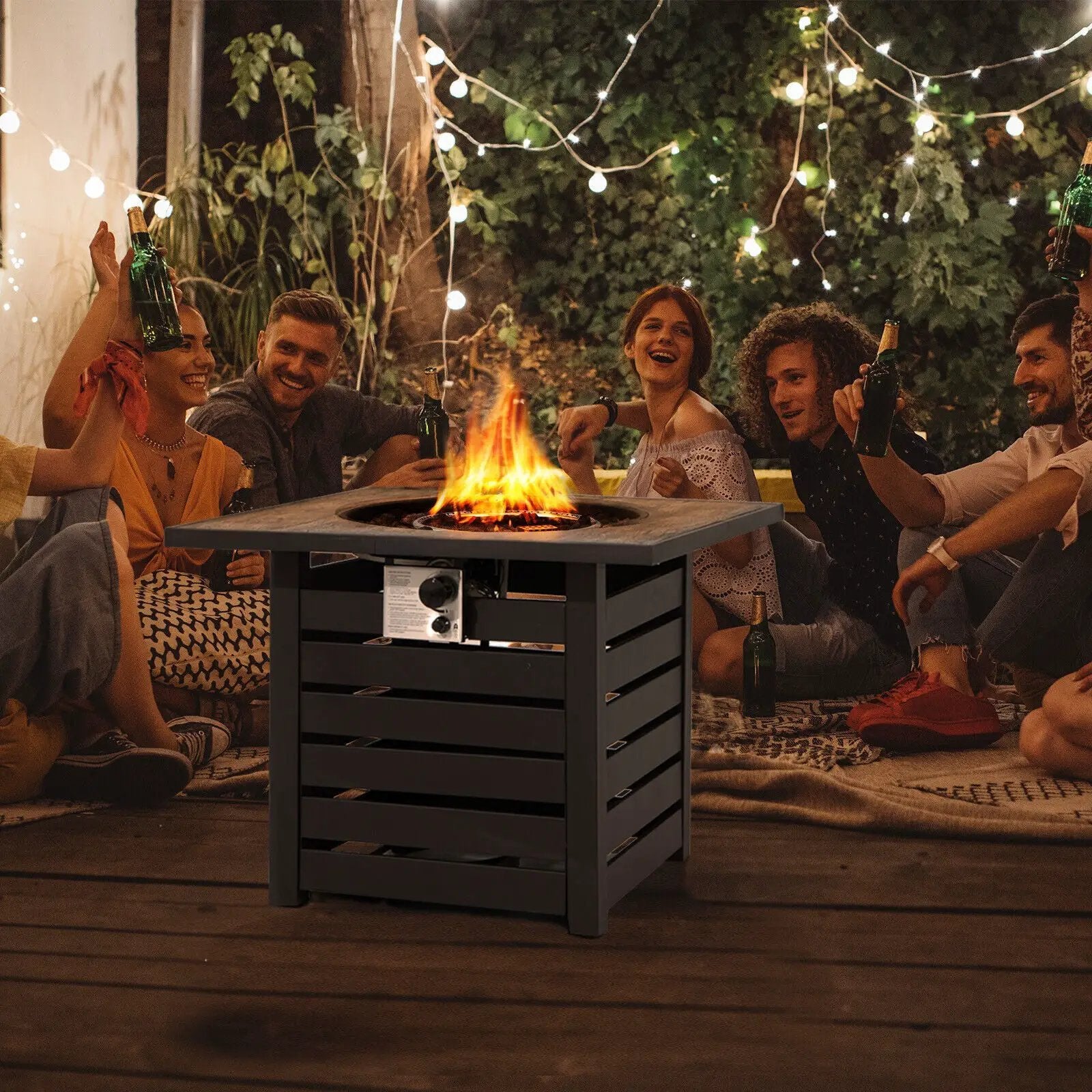 Square Propane Fire Pit Table with Lava Rocks and Rain Cover by DirectDeals