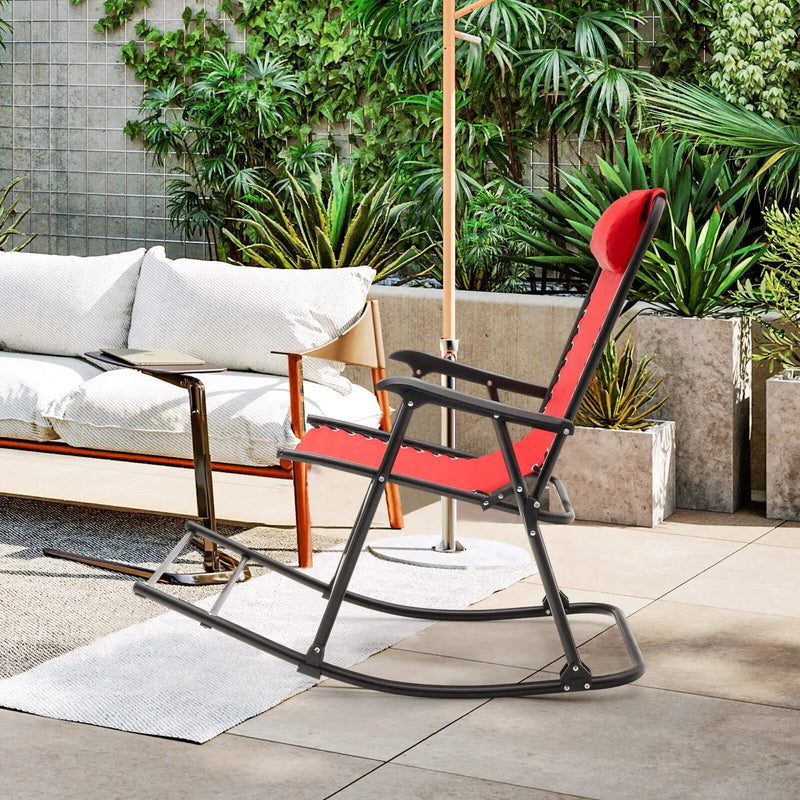 Outdoor Patio Camping Lightweight Folding Rocking Chair with Footrest by DirectDeals