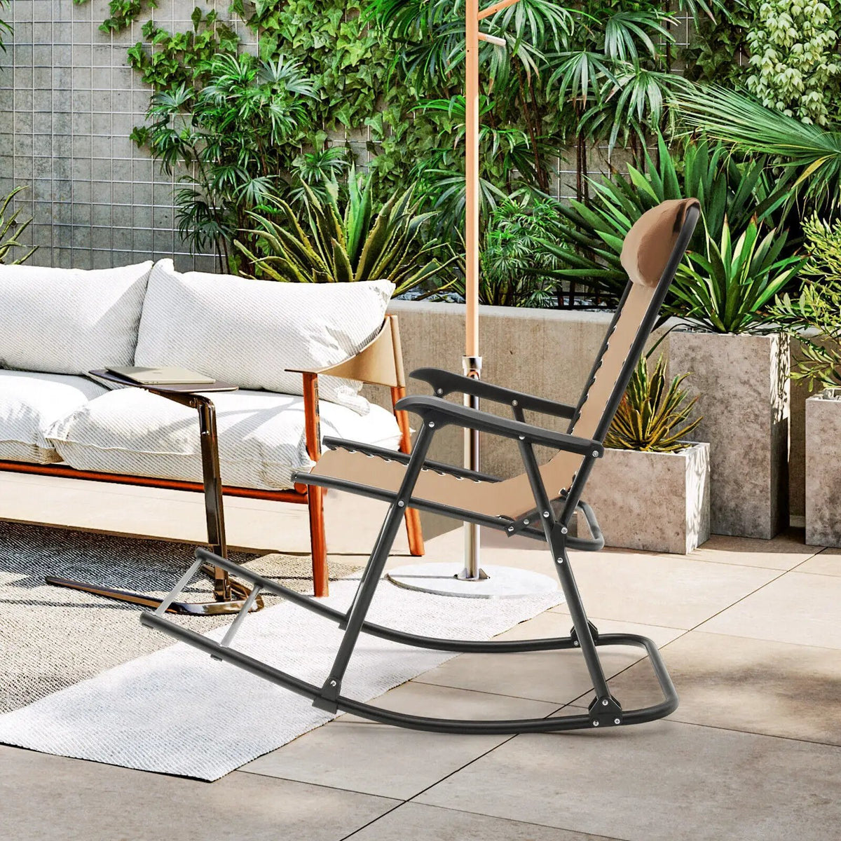 Outdoor Patio Camping Lightweight Folding Rocking Chair with Footrest, photo 5 of 40