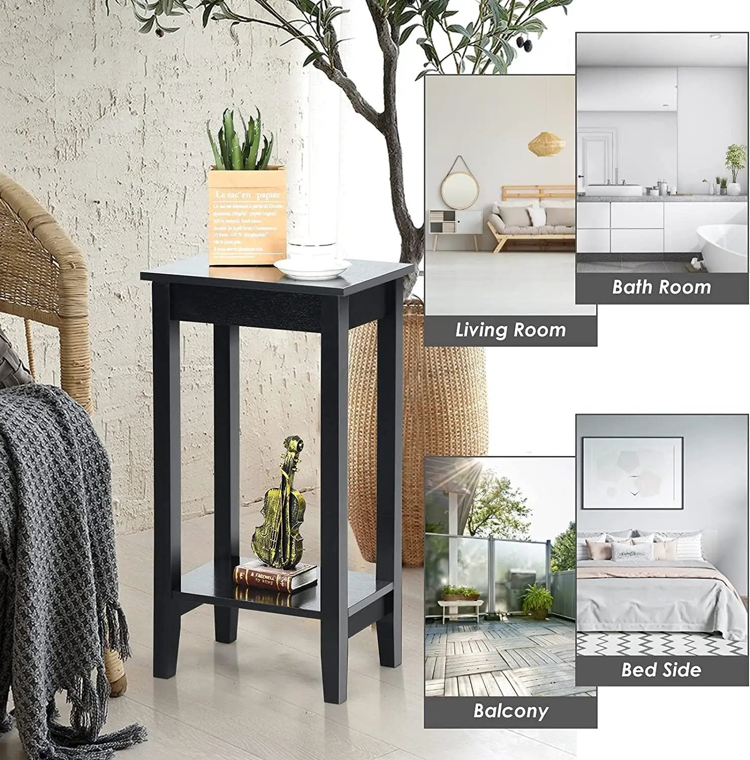 Set of 2 Versatile 2-Tier End Table with Storage Shelf by DirectDeals