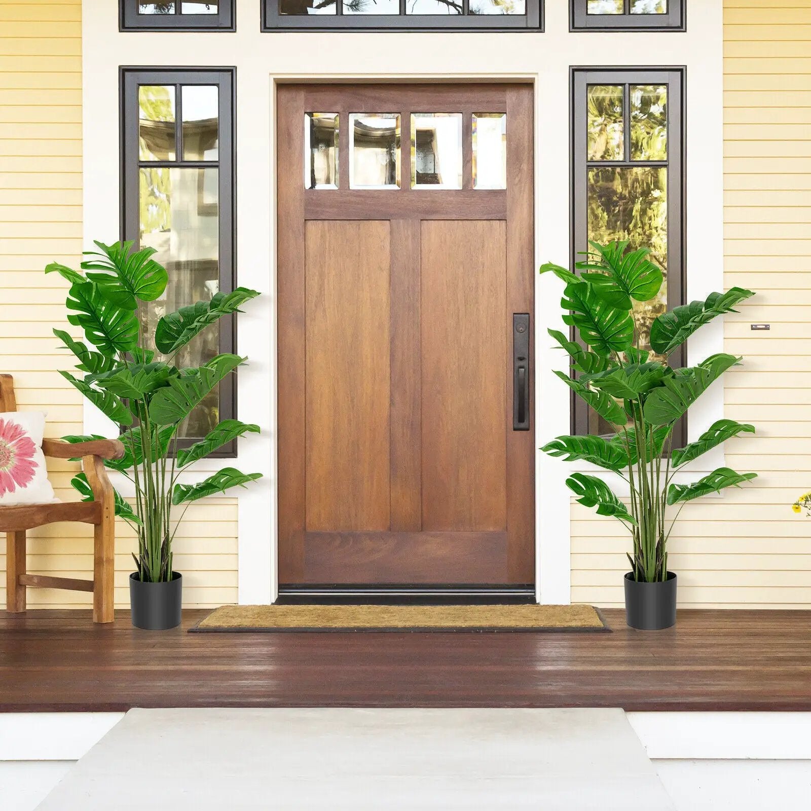 2 Pieces 5 Feet Artificial Monstera Tree Set by DirectDeals