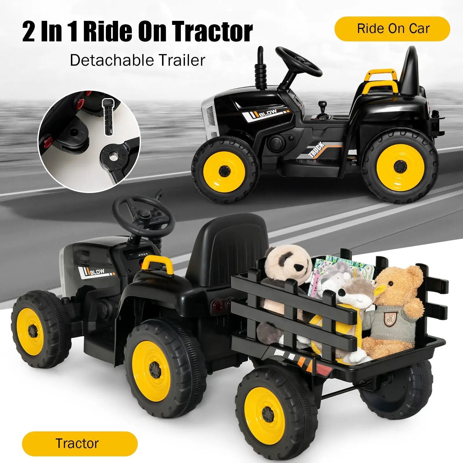 12V Ride on Tractor with 3-Gear-Shift Ground Loader for Kids 3+ Years Old by DirectDeals