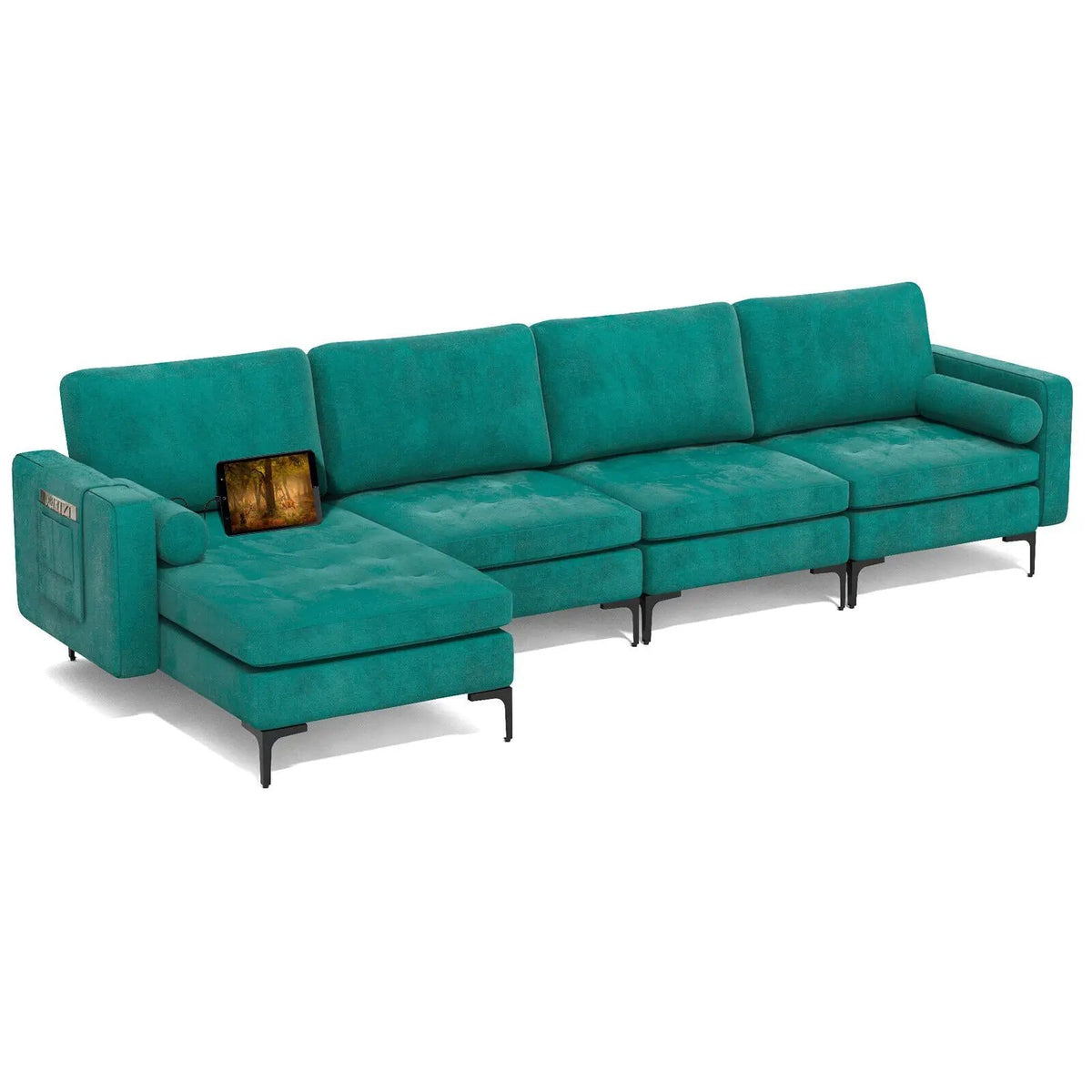 Modular L-shaped 4-Seat Sectional Sofa with Reversible Chaise and 2 USB Socket, photo 5 of 40