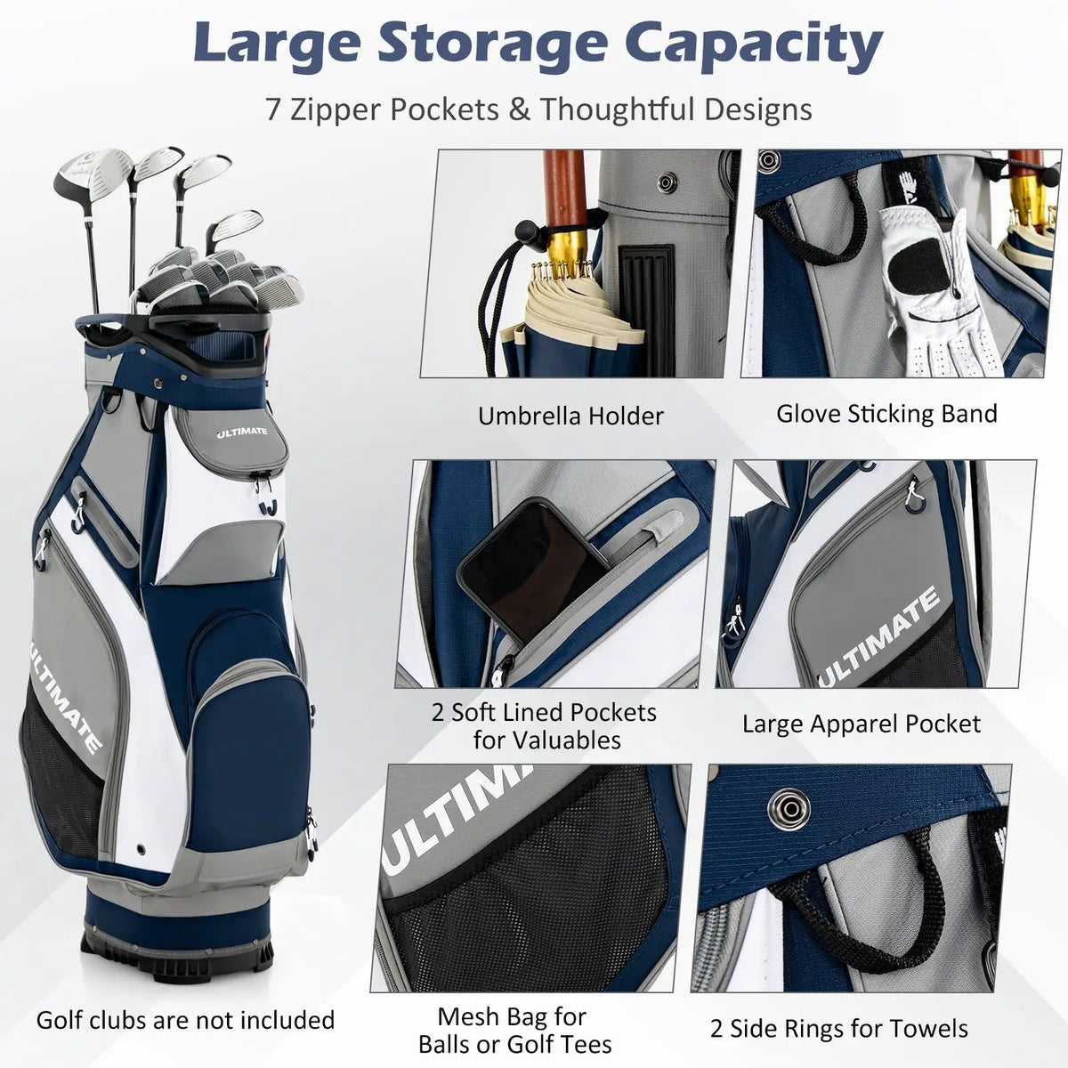 10.5 Inch Golf Stand Bag with 14 Way Dividers and 7 Zippered Pockets, photo 13 of 16