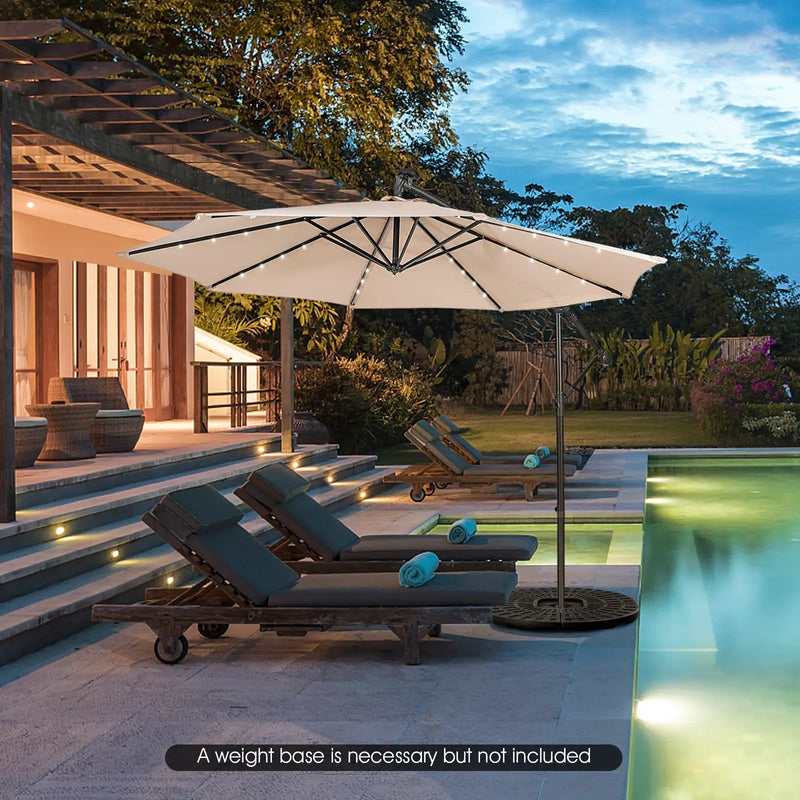 10 Feet Patio Solar Powered Cantilever Umbrella with Tilting System by DirectDeals