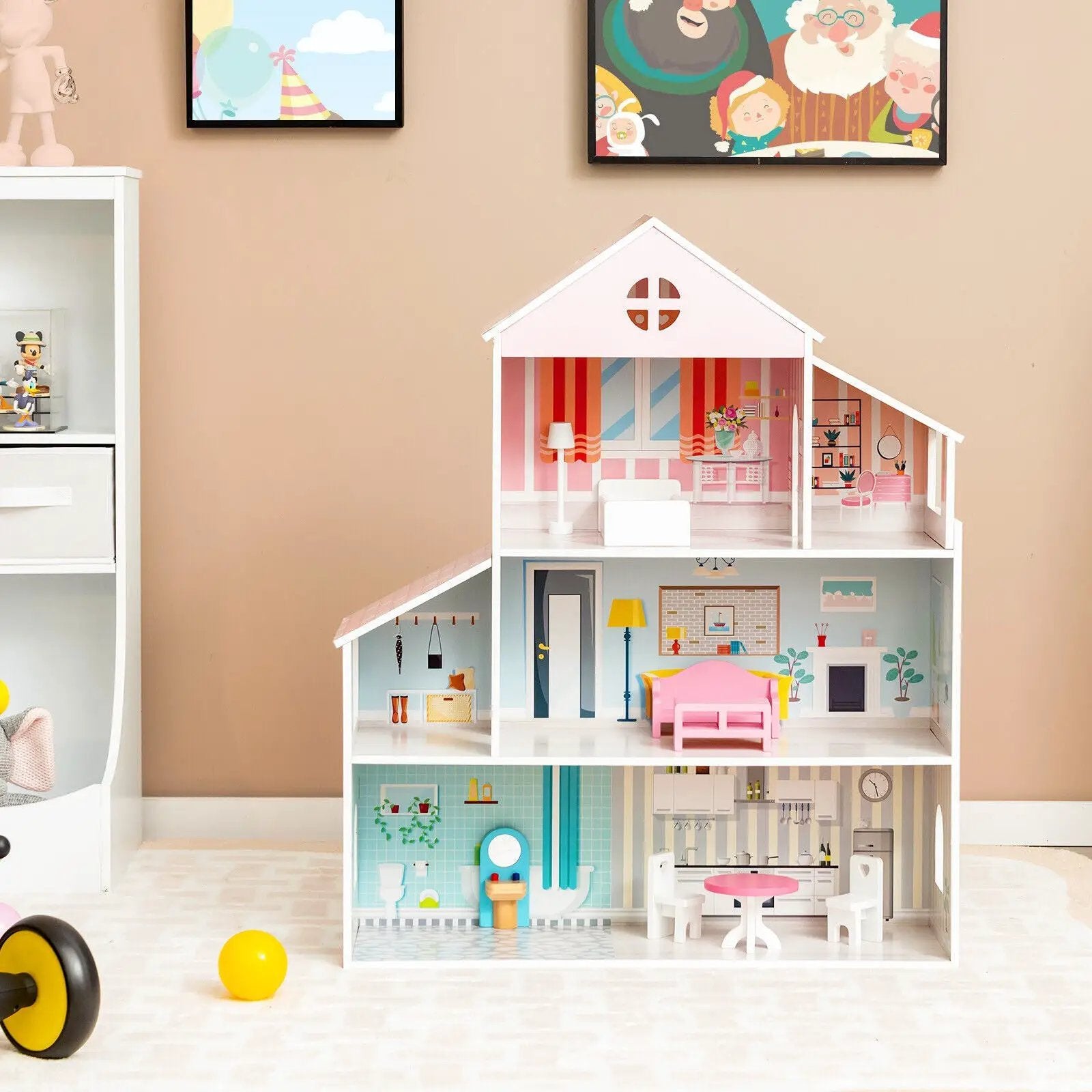 3-Tier Toddler Doll House with Furniture Gift for Age over 3 by DirectDeals