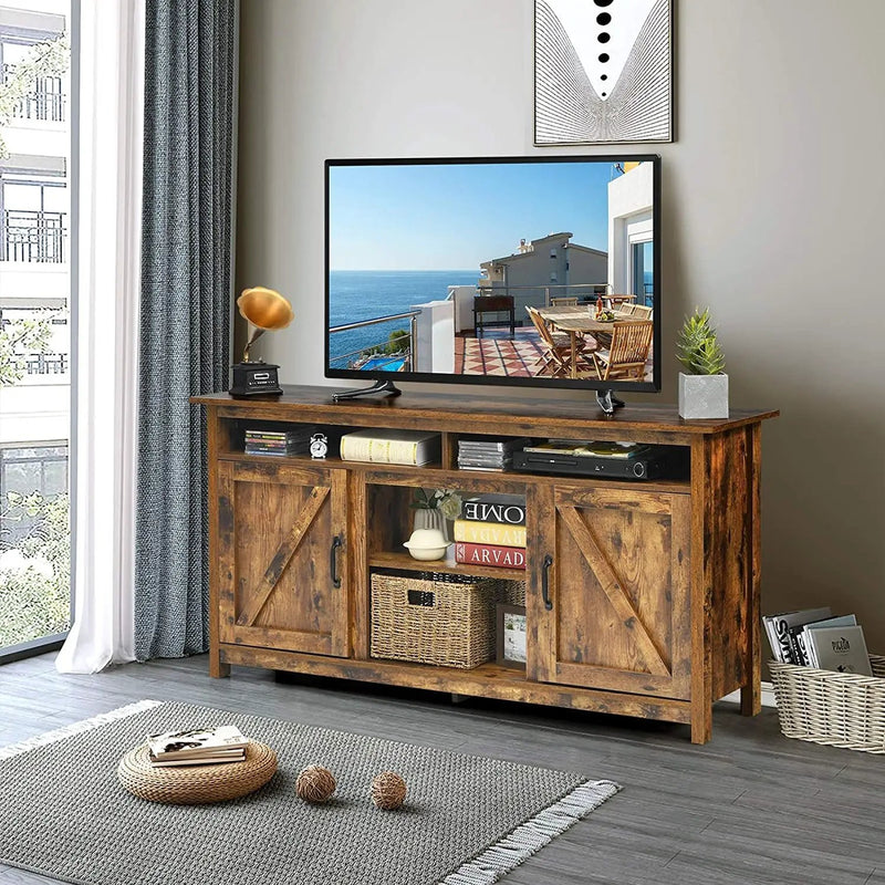 60”Industrial TV Stand Entertainment Center with Shelve and Cabinet-Brown by DirectDeals