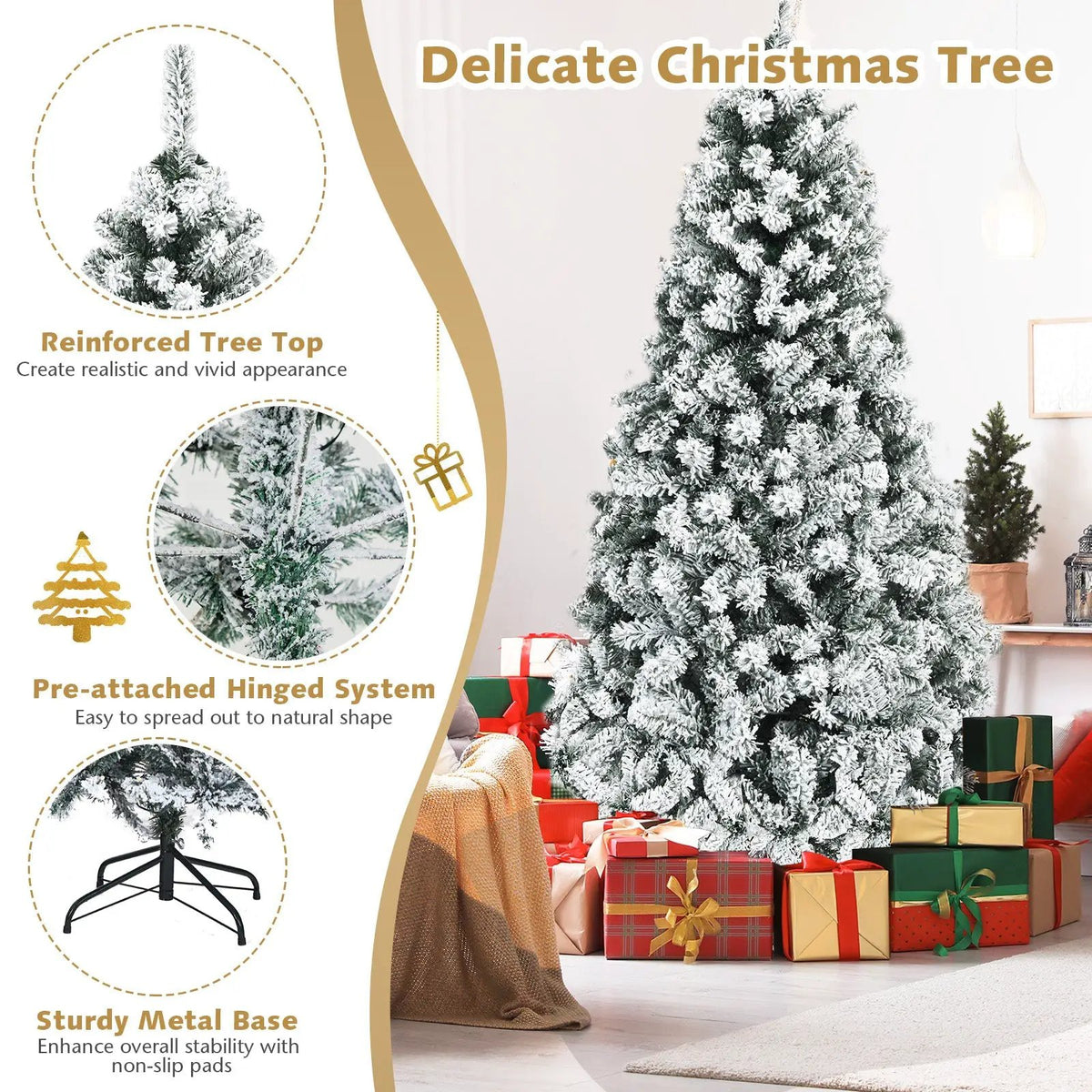 Pre-Lit Premium Snow Flocked Hinged Artificial Christmas Tree, photo 6 of 10