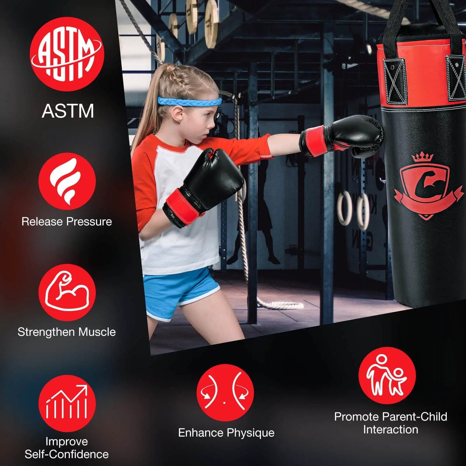 11 Pounds Kids Hanging Punching Bag Set with Punching Gloves-Black by DirectDeals