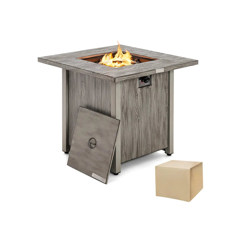 28 Inch 40 000 BTU Square Fire Pit Table with Lid and Lava Rocks-Gray by DirectDeals