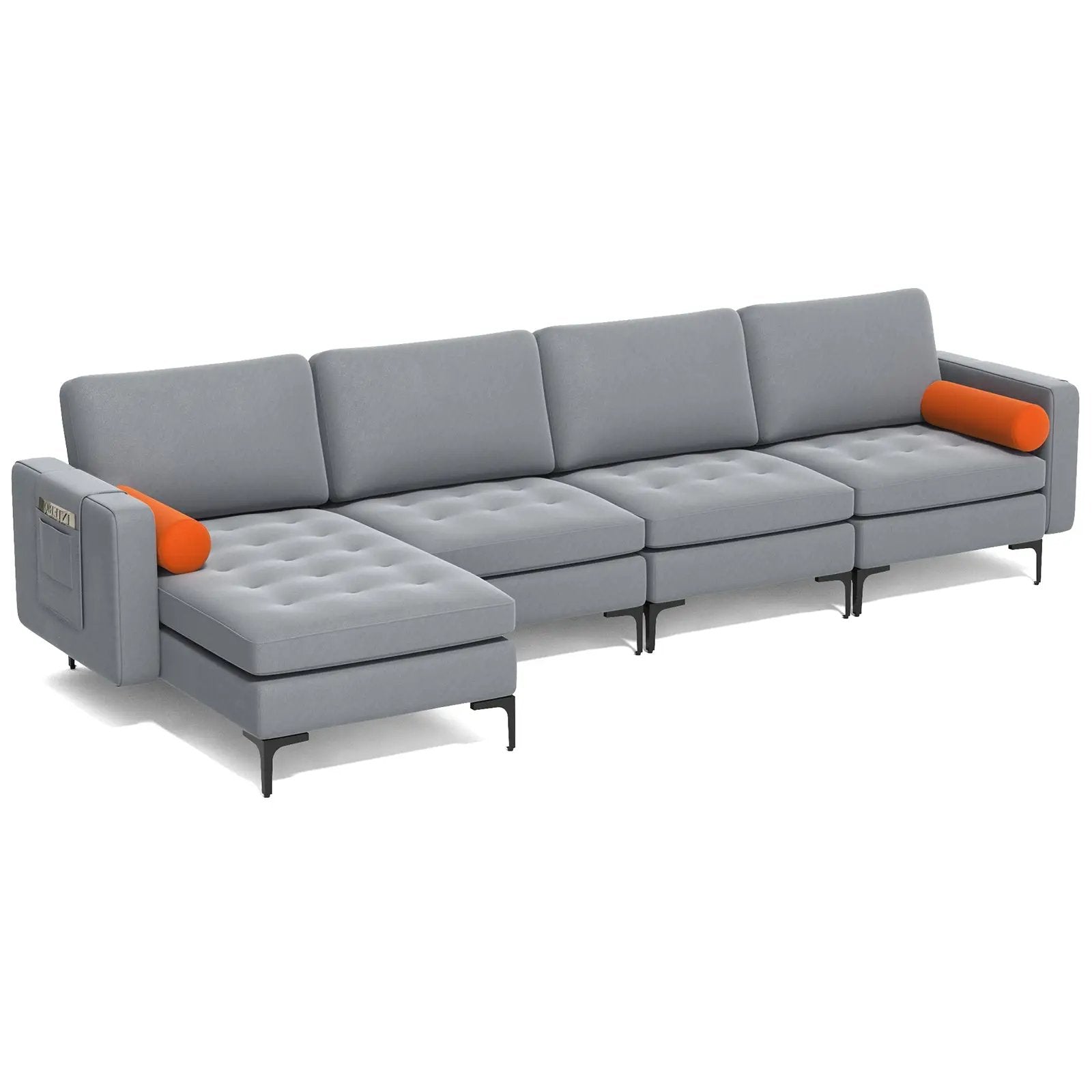 Modular L-shaped 4-Seat Sectional Sofa with Reversible Chaise and 2 USB Socket by DirectDeals