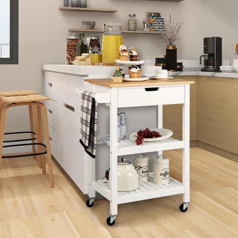 3-Tier Kitchen Island Cart Rolling Service Trolley with Bamboo Top by DirectDeals