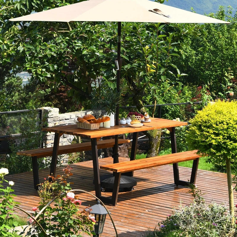 Patented 70 Inch Dining Table Set with Seats and Umbrella Hole by DirectDeals