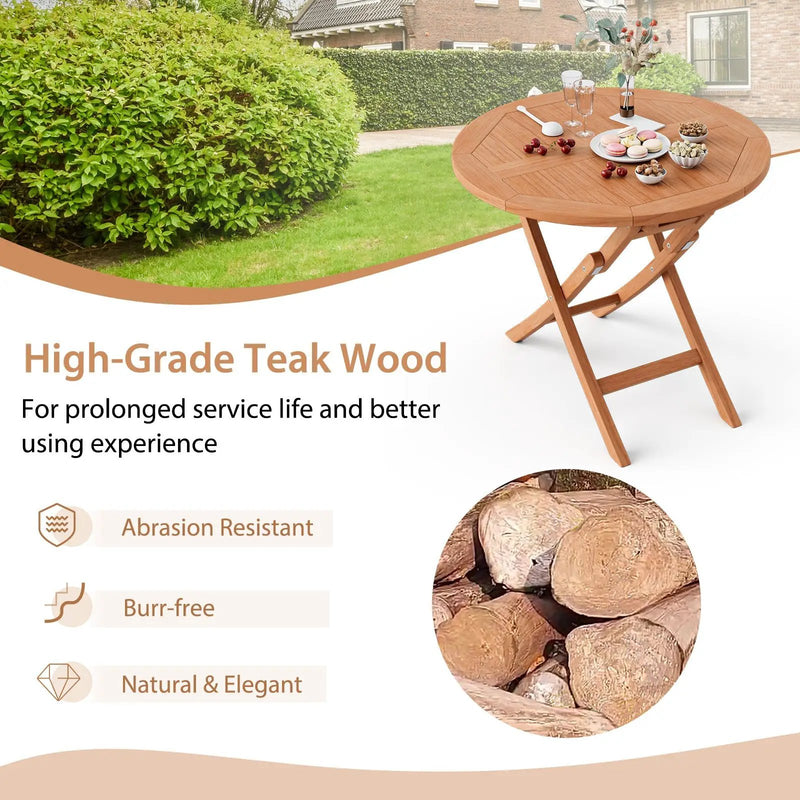 31.5 Inch Folding Patio Indonesia Teak Wood Round Coffee Table by DirectDeals
