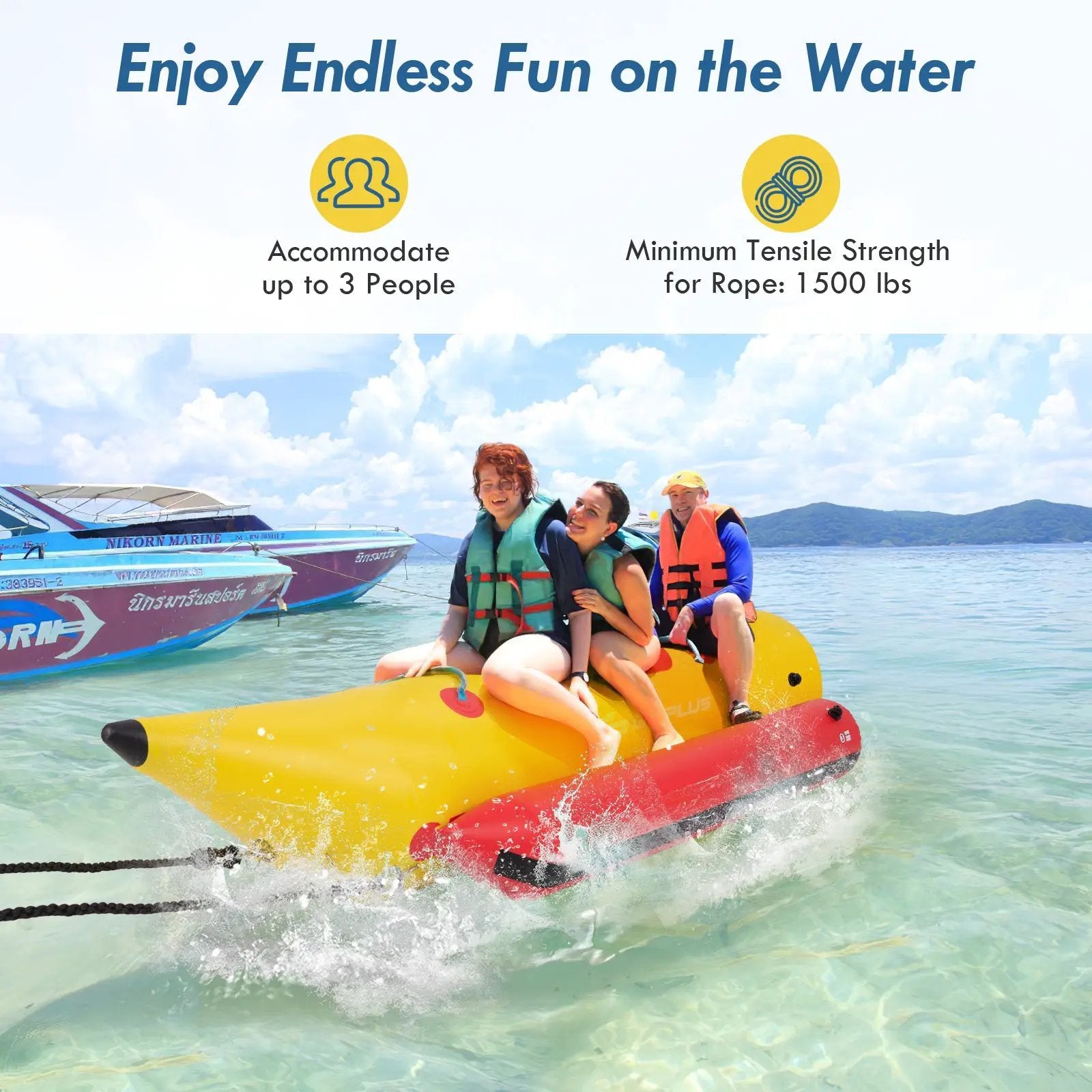 3-Person Inflatable Banana Boat with Electric Air Pump Carrying Bag and Repair Kit by DirectDeals